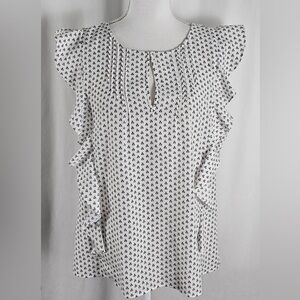 Women's Sleeveless Ruffle Top - Black and White